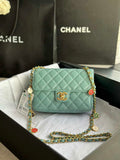 Chanel AS3737 Mini Flap Bag Lambskin Enamel & Gold-Tone Metal Blue