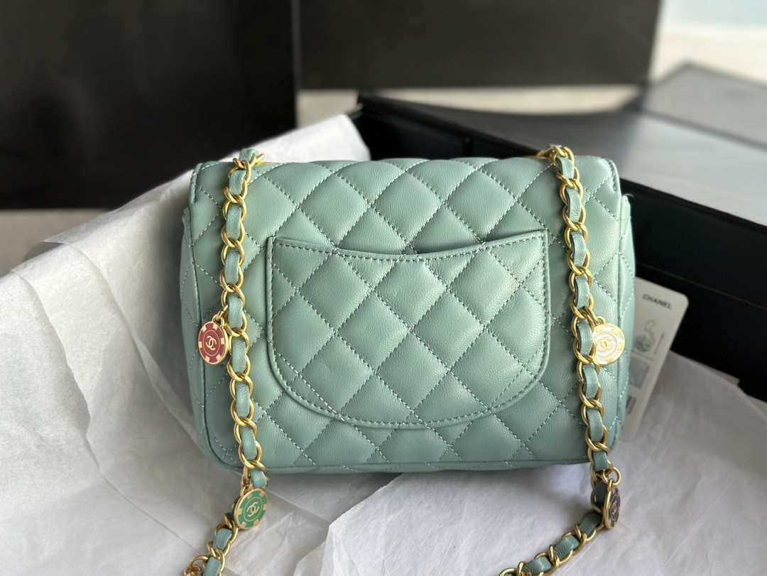 Chanel AS3737 Mini Flap Bag Lambskin Enamel & Gold-Tone Metal Blue - Default Title - View 4