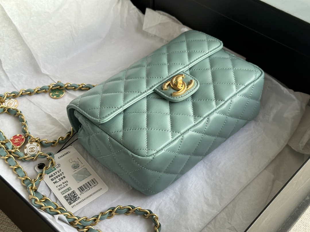 Chanel AS3737 Mini Flap Bag Lambskin Enamel & Gold-Tone Metal Blue - Default Title - View 6