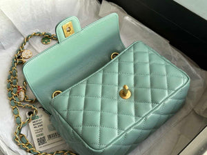 Chanel AS3737 Mini Flap Bag Lambskin Enamel & Gold-Tone Metal Blue - Default Title - View 7