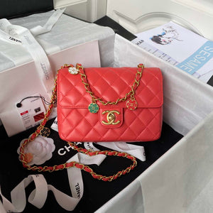 Chanel AS3737 Mini Flap Bag Lambskin Enamel & Gold-Tone Metal Red - Default Title - View 1