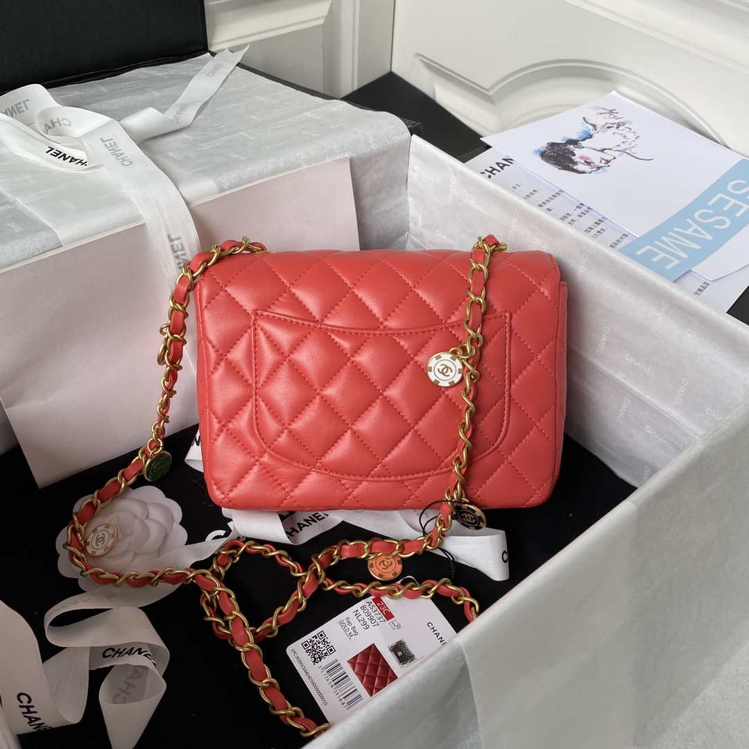 Chanel AS3737 Mini Flap Bag Lambskin Enamel & Gold-Tone Metal Red - Default Title - View 2