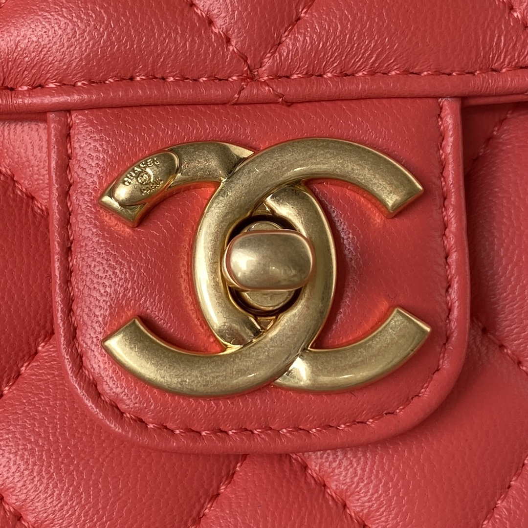 Chanel AS3737 Mini Flap Bag Lambskin Enamel & Gold-Tone Metal Red - Default Title - View 3