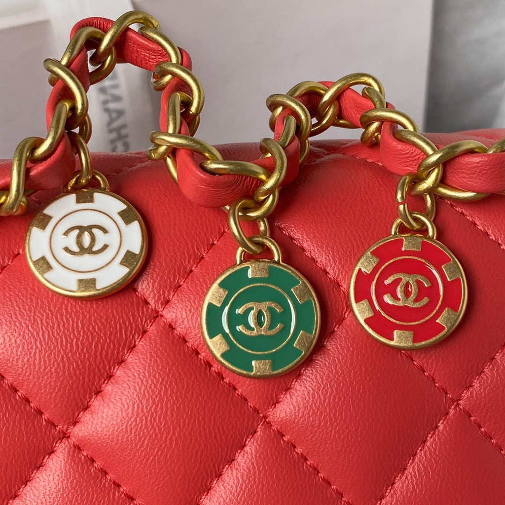 Chanel AS3737 Mini Flap Bag Lambskin Enamel & Gold-Tone Metal Red