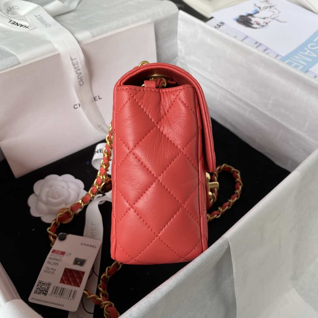 Chanel AS3737 Mini Flap Bag Lambskin Enamel & Gold-Tone Metal Red - Default Title - View 5