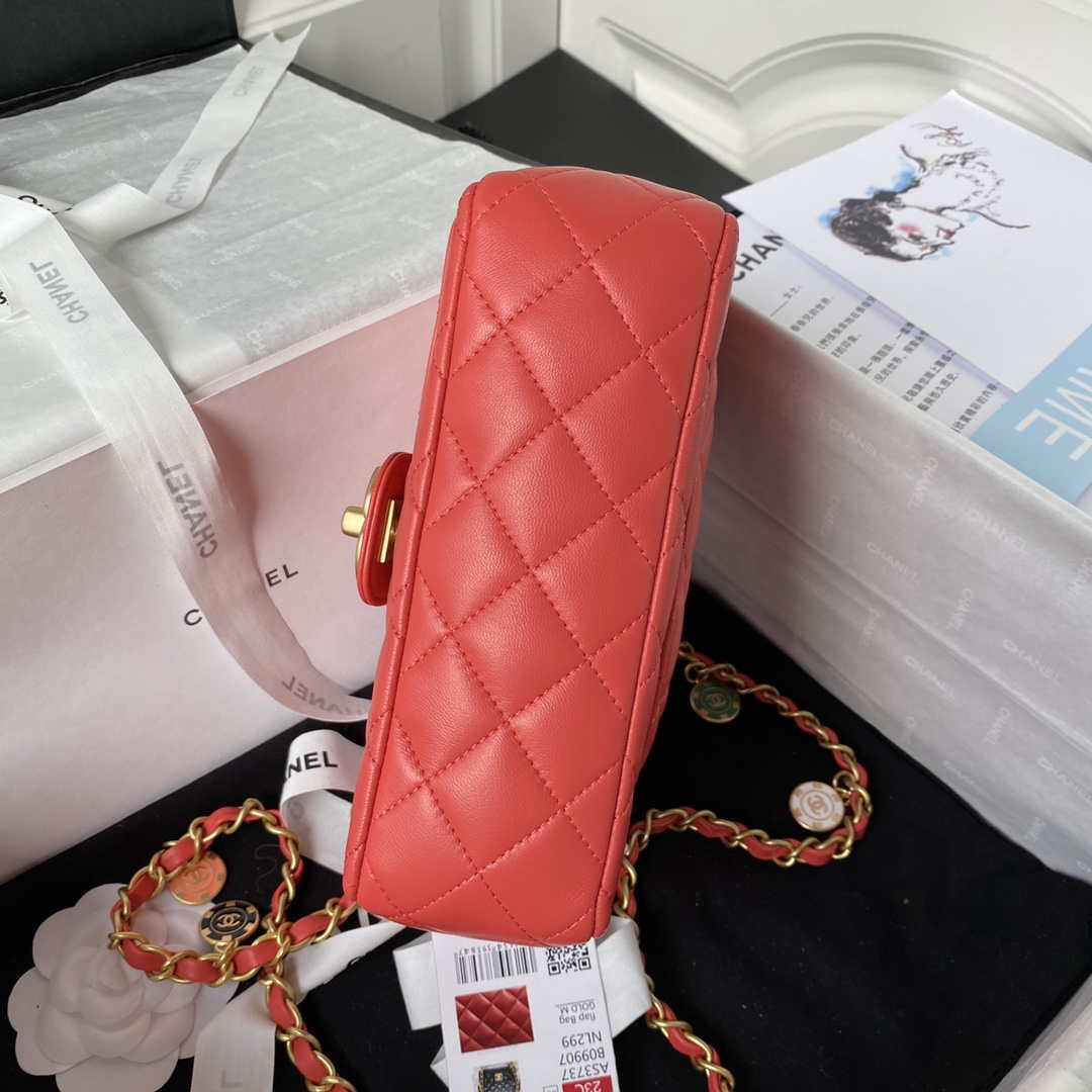 Chanel AS3737 Mini Flap Bag Lambskin Enamel & Gold-Tone Metal Red - Default Title - View 6