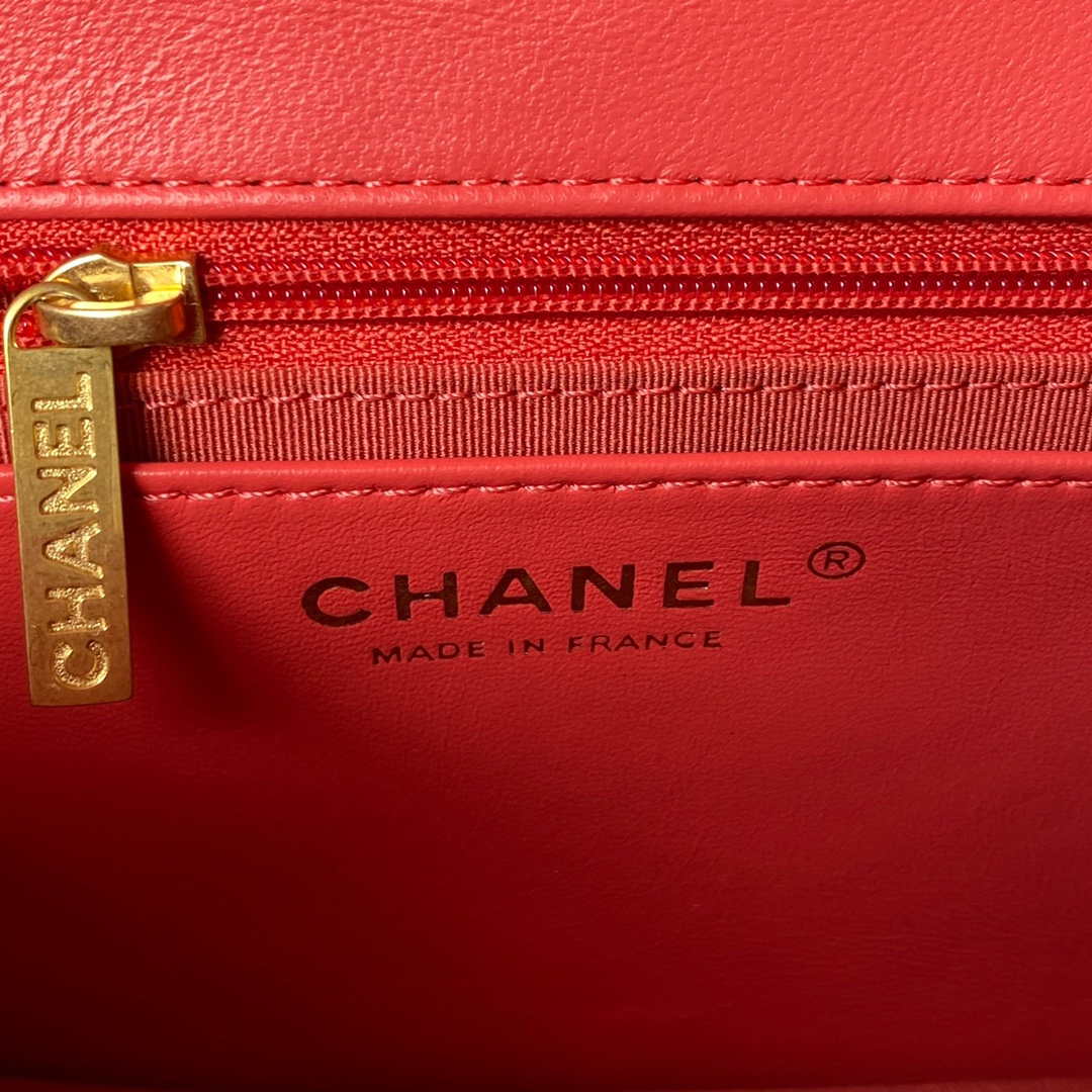 Chanel AS3737 Mini Flap Bag Lambskin Enamel & Gold-Tone Metal Red