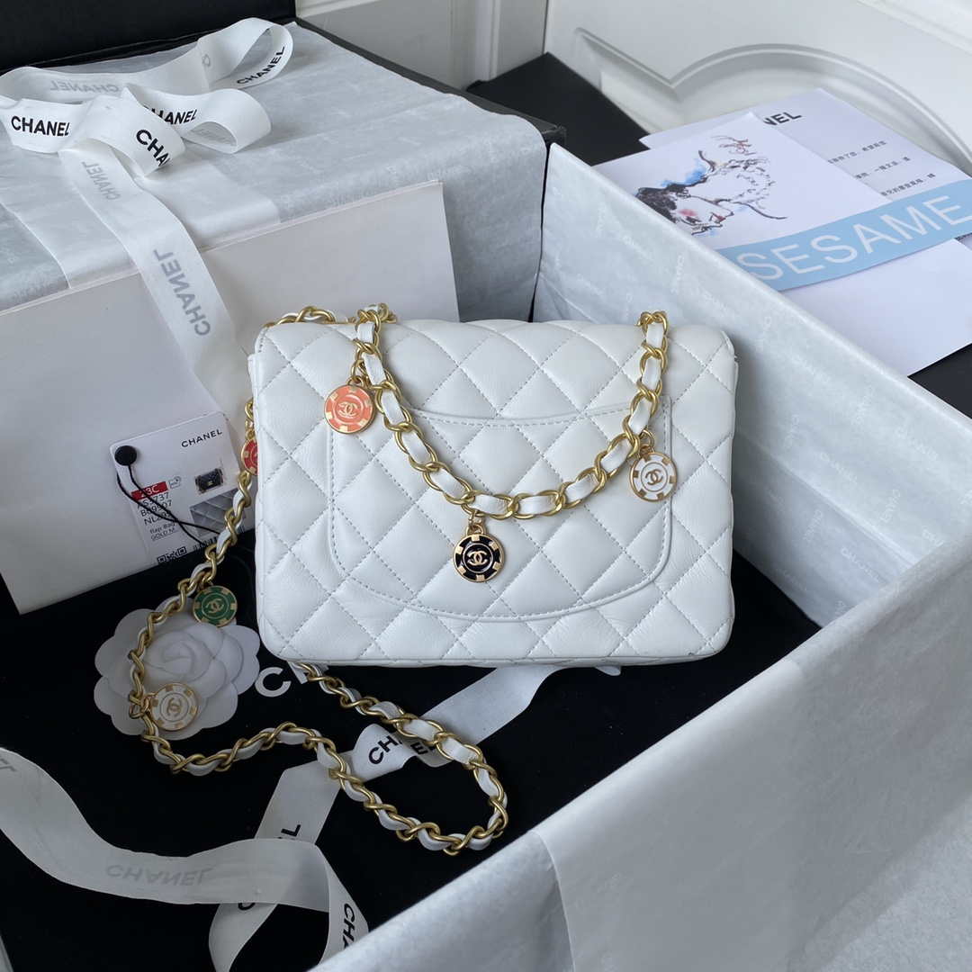 Chanel AS3737 Mini Flap Bag Lambskin Enamel & Gold-Tone Metal White - Default Title - View 2