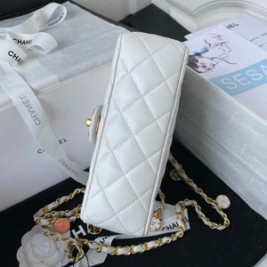 Chanel AS3737 Mini Flap Bag Lambskin Enamel & Gold-Tone Metal White - Default Title - View 6
