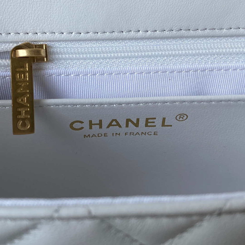 Chanel AS3737 Mini Flap Bag Lambskin Enamel & Gold-Tone Metal White
