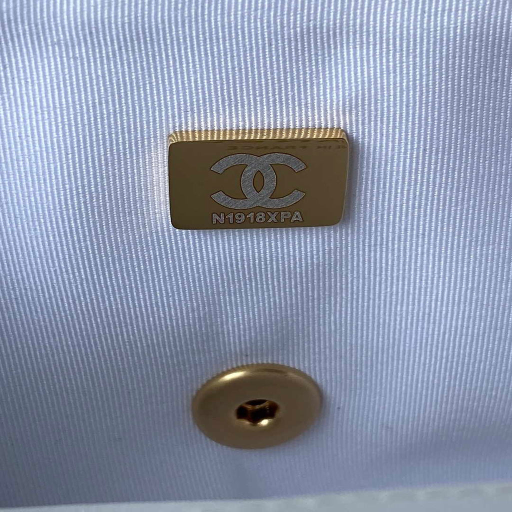 Chanel AS3737 Mini Flap Bag Lambskin Enamel & Gold-Tone Metal White