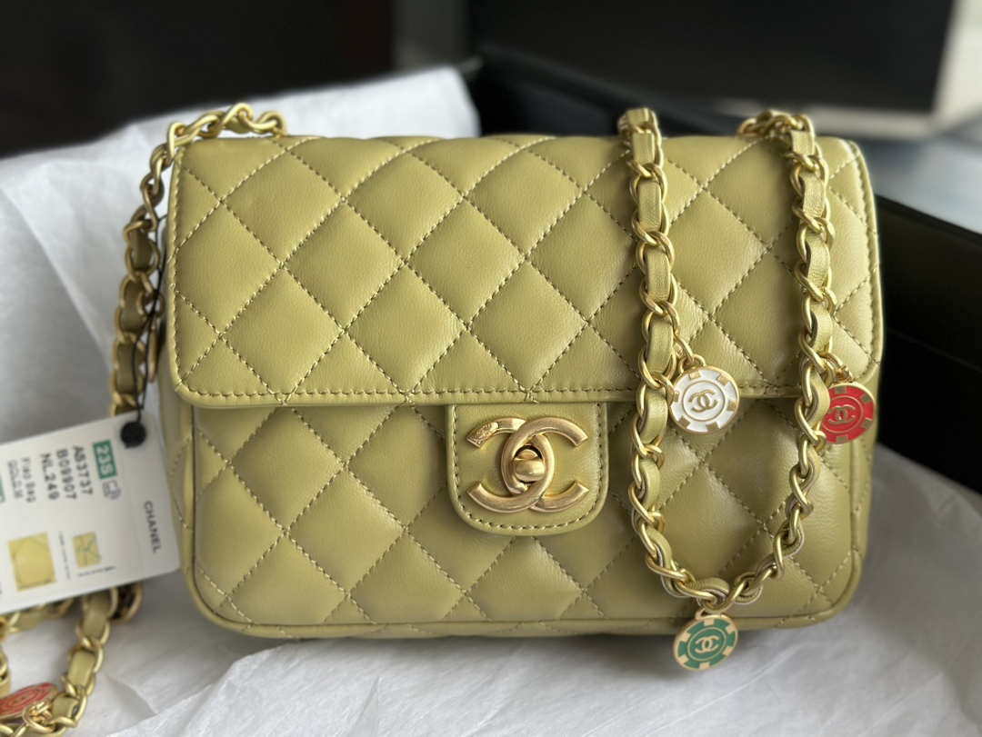 Chanel AS3737 Mini Flap Bag Lambskin Enamel & Gold-Tone Metal Yellow - Default Title - View 2