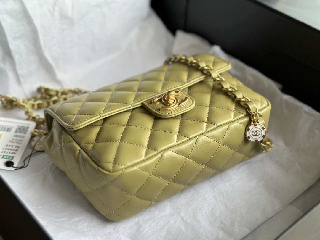 Chanel AS3737 Mini Flap Bag Lambskin Enamel & Gold-Tone Metal Yellow - Default Title - View 4
