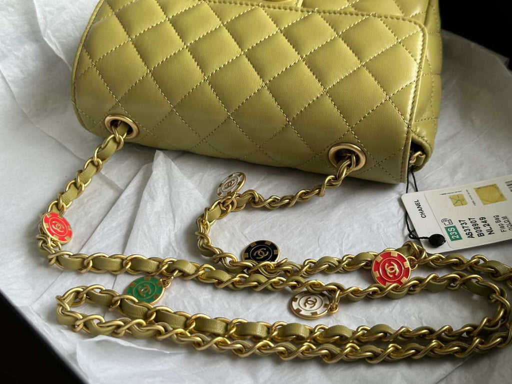 Chanel AS3737 Mini Flap Bag Lambskin Enamel & Gold-Tone Metal Yellow