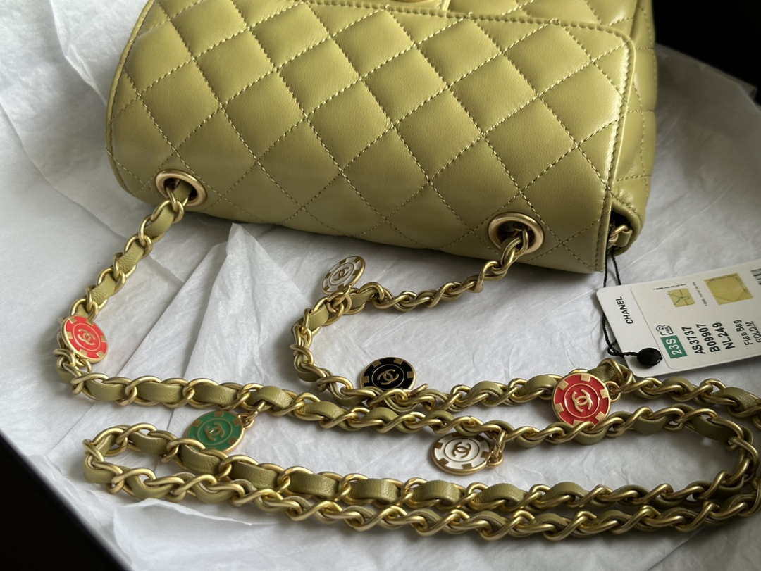 Chanel AS3737 Mini Flap Bag Lambskin Enamel & Gold-Tone Metal Yellow - Default Title - View 5