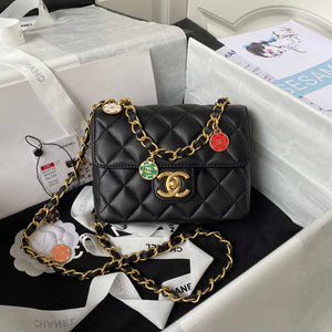 Chanel AS3738 Mini Flap Bag Lambskin Enamel & Gold-Tone Metal Black - Default Title - View 1