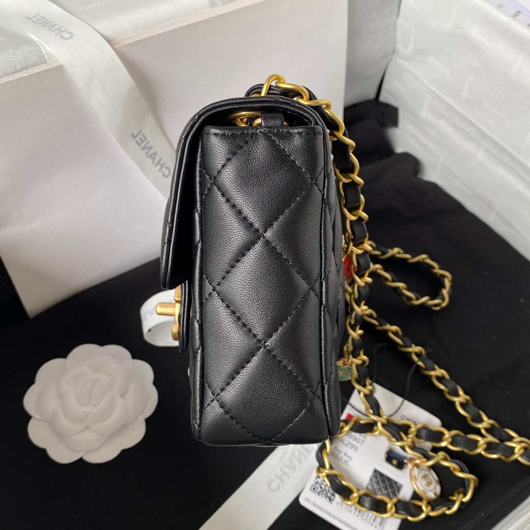 Chanel AS3738 Mini Flap Bag Lambskin Enamel & Gold-Tone Metal Black