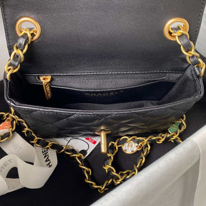 Chanel AS3738 Mini Flap Bag Lambskin Enamel & Gold-Tone Metal Black - Default Title - View 7