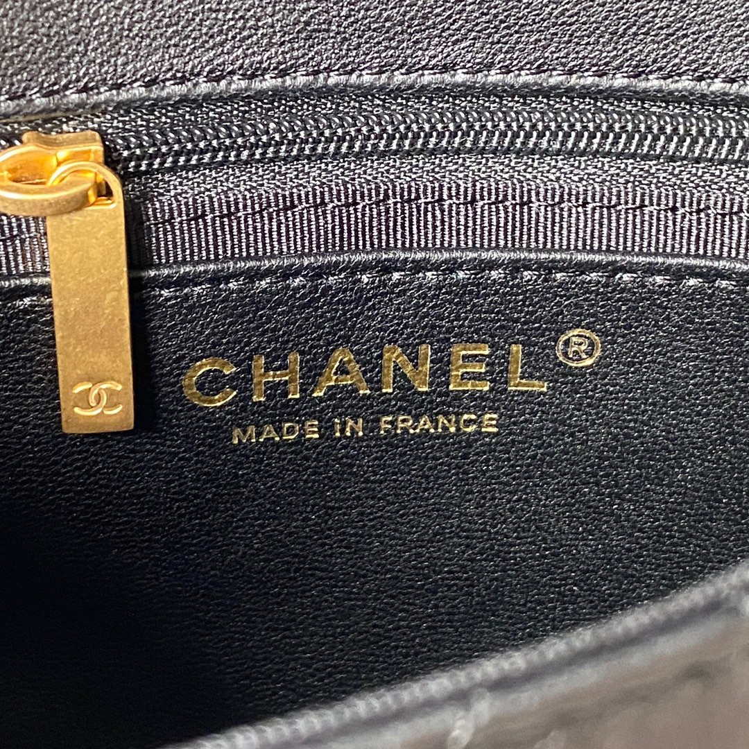 Chanel AS3738 Mini Flap Bag Lambskin Enamel & Gold-Tone Metal Black - Default Title - View 8