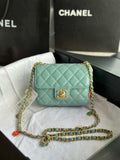 Chanel AS3738 Mini Flap Bag Lambskin Enamel & Gold-Tone Metal Blue