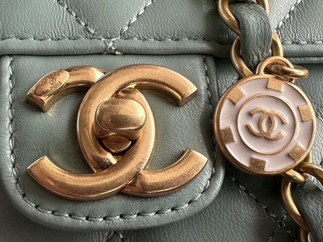 Chanel AS3738 Mini Flap Bag Lambskin Enamel & Gold-Tone Metal Blue