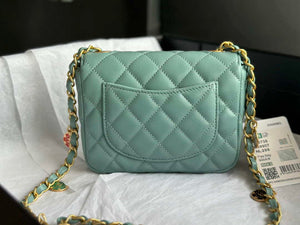 Chanel AS3738 Mini Flap Bag Lambskin Enamel & Gold-Tone Metal Blue - Default Title - View 4