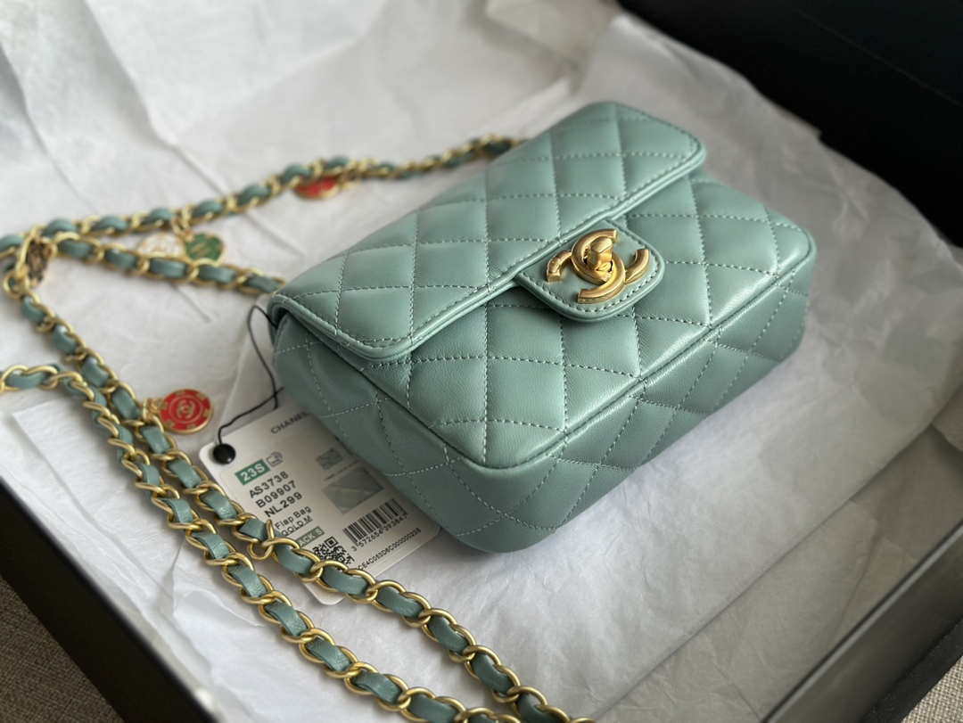 Chanel AS3738 Mini Flap Bag Lambskin Enamel & Gold-Tone Metal Blue - Default Title - View 5
