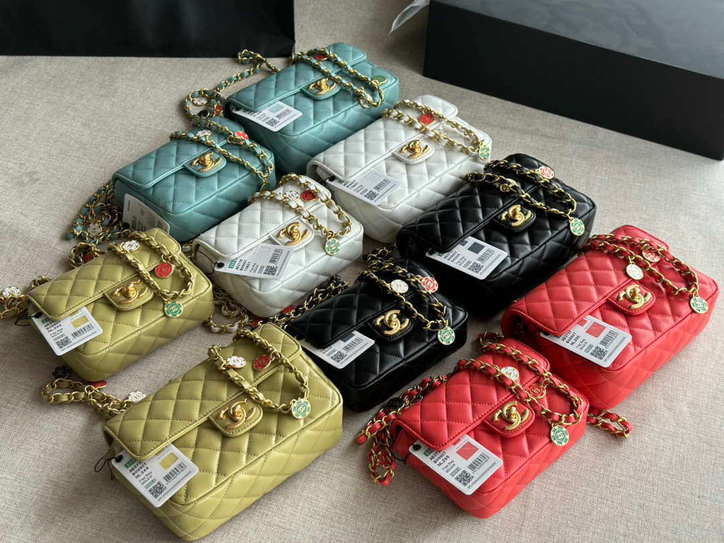 Chanel AS3738 Mini Flap Bag Lambskin Enamel & Gold-Tone Metal Blue