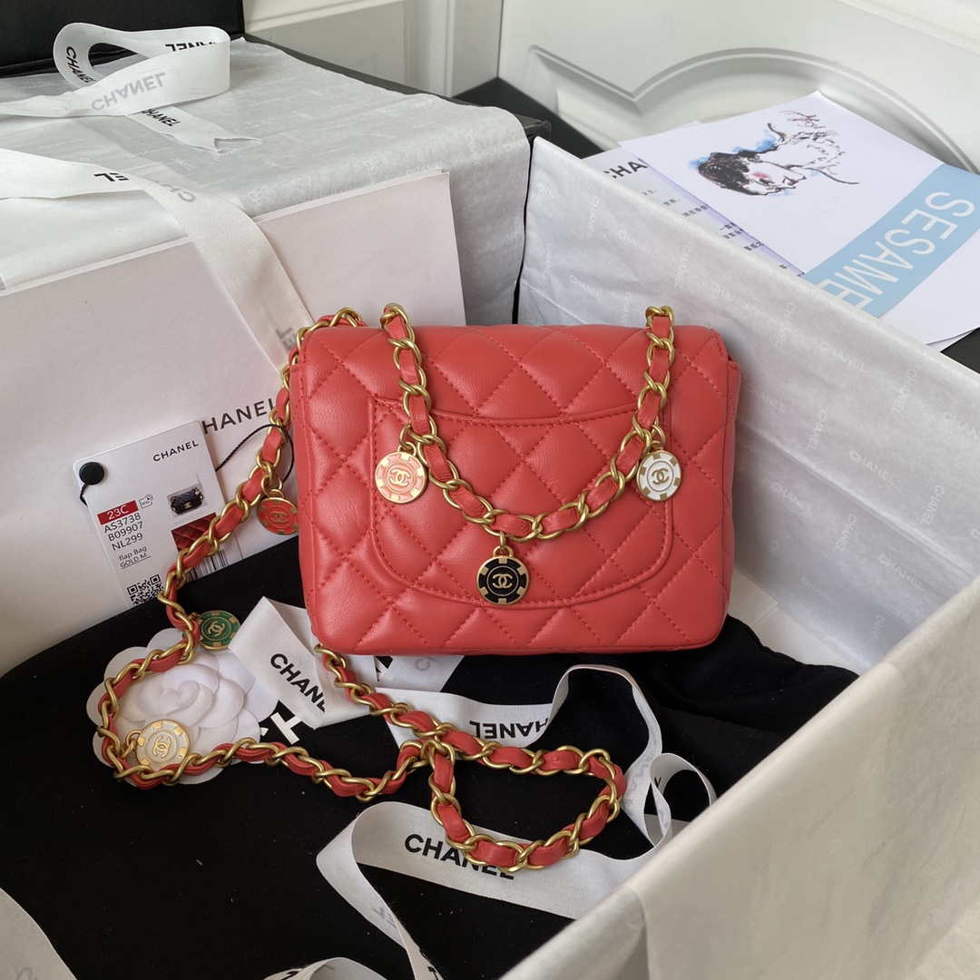 Chanel AS3738 Mini Flap Bag Lambskin Enamel & Gold-Tone Metal Red - Default Title - View 2
