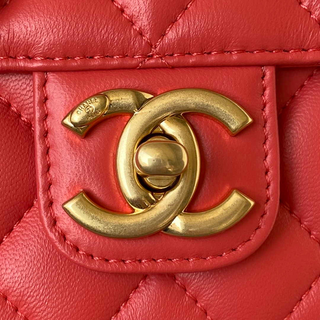 Chanel AS3738 Mini Flap Bag Lambskin Enamel & Gold-Tone Metal Red