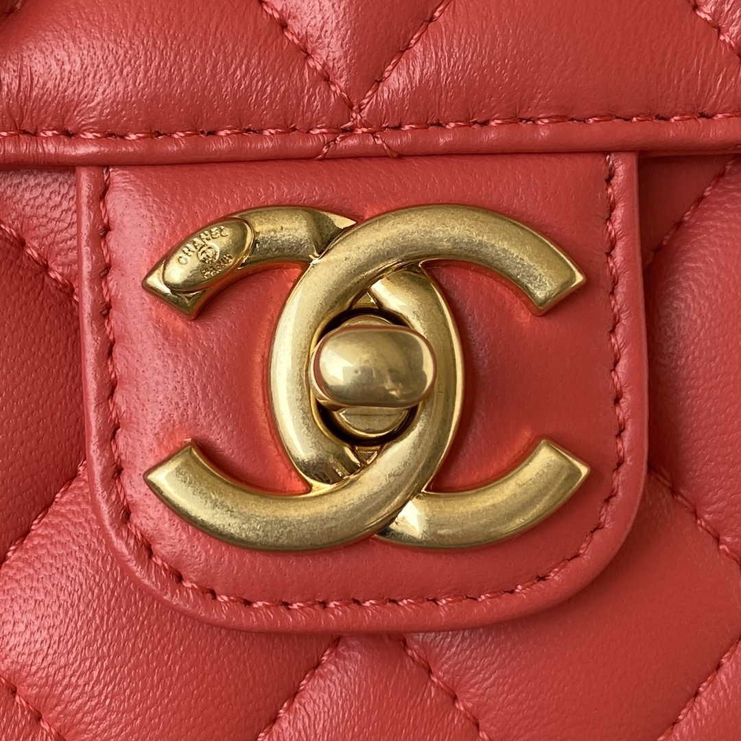 Chanel AS3738 Mini Flap Bag Lambskin Enamel & Gold-Tone Metal Red