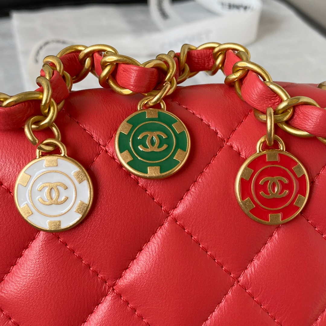 Chanel AS3738 Mini Flap Bag Lambskin Enamel & Gold-Tone Metal Red - Default Title - View 4