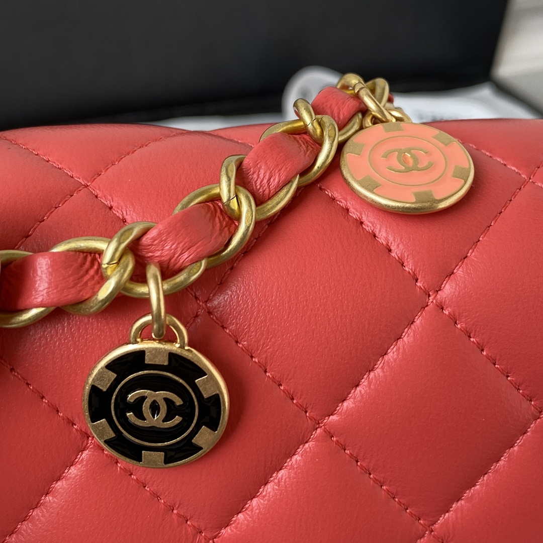 Chanel AS3738 Mini Flap Bag Lambskin Enamel & Gold-Tone Metal Red
