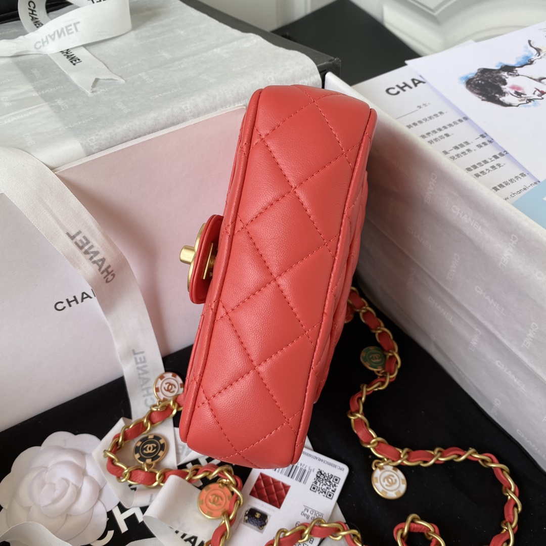 Chanel AS3738 Mini Flap Bag Lambskin Enamel & Gold-Tone Metal Red - Default Title - View 6