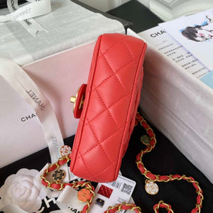 Chanel AS3738 Mini Flap Bag Lambskin Enamel & Gold-Tone Metal Red - Default Title - View 6
