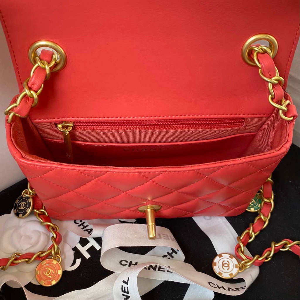 Chanel AS3738 Mini Flap Bag Lambskin Enamel & Gold-Tone Metal Red