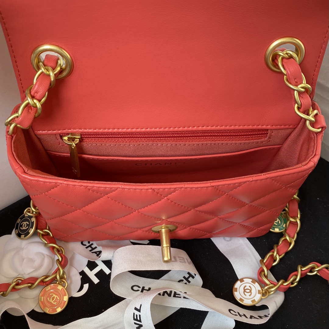 Chanel AS3738 Mini Flap Bag Lambskin Enamel & Gold-Tone Metal Red