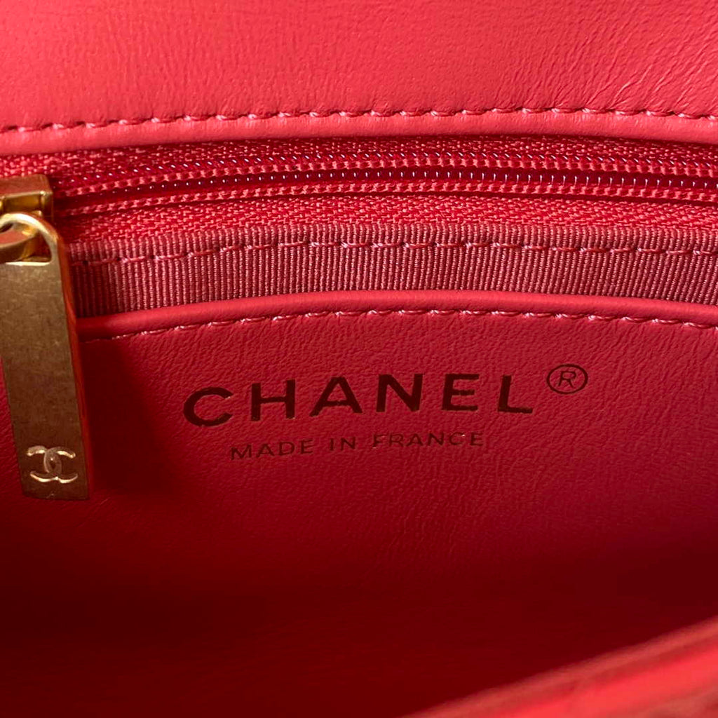 Chanel AS3738 Mini Flap Bag Lambskin Enamel & Gold-Tone Metal Red