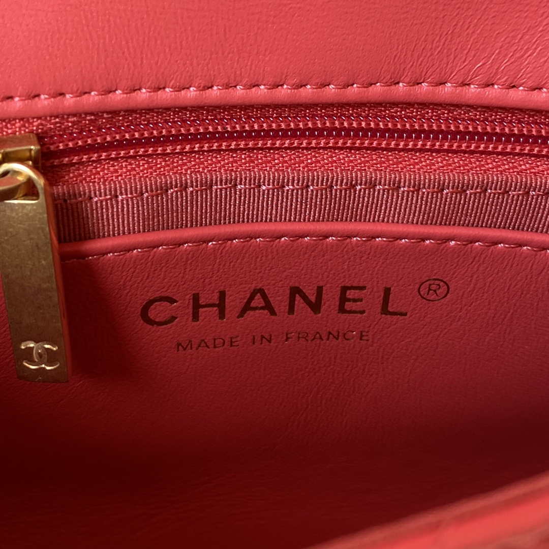 Chanel AS3738 Mini Flap Bag Lambskin Enamel & Gold-Tone Metal Red - Default Title - View 8