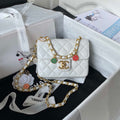 Chanel AS3738 Mini Flap Bag Lambskin Enamel & Gold-Tone Metal White