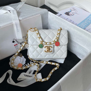 Chanel AS3738 Mini Flap Bag Lambskin Enamel & Gold-Tone Metal White - Default Title - View 1