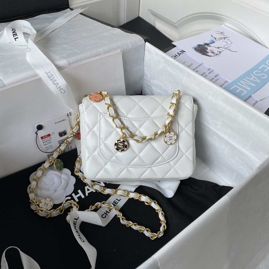 Chanel AS3738 Mini Flap Bag Lambskin Enamel & Gold-Tone Metal White - Default Title - View 2