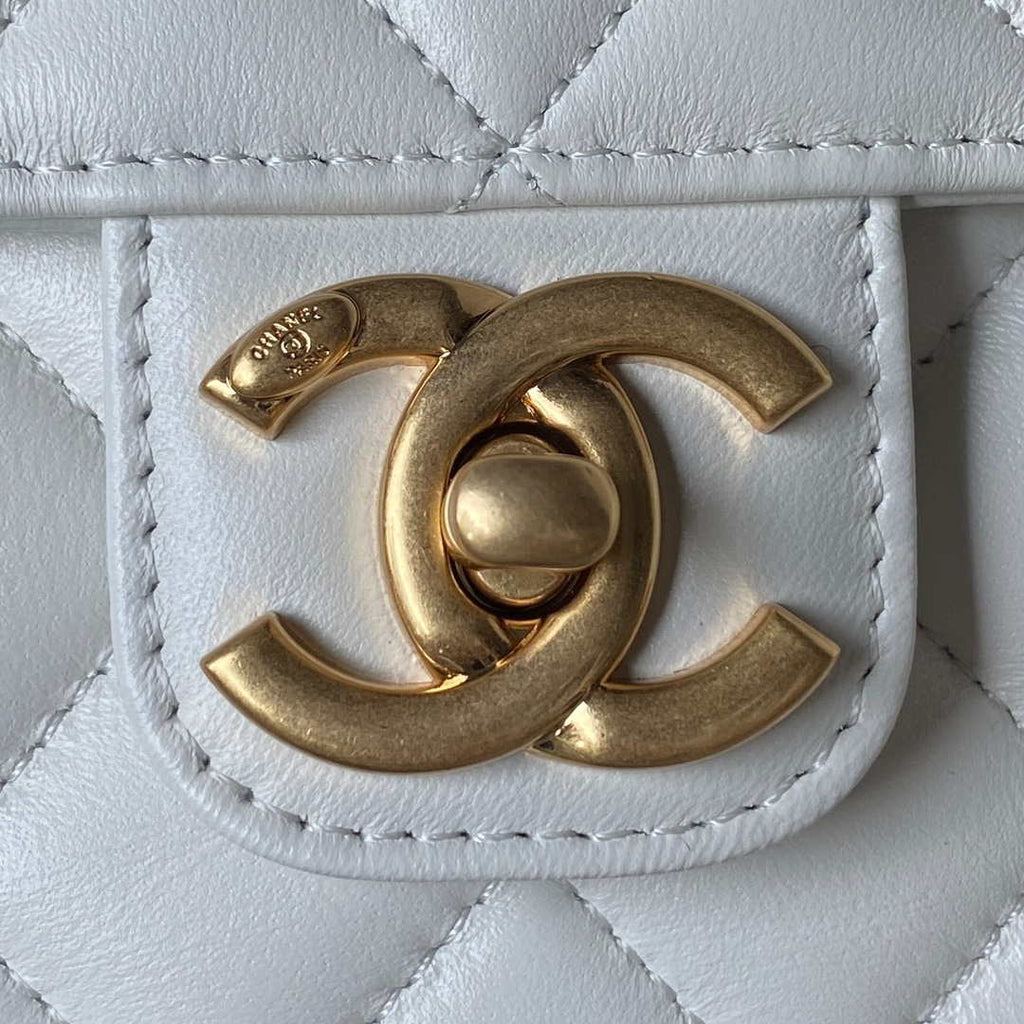 Chanel AS3738 Mini Flap Bag Lambskin Enamel & Gold-Tone Metal White