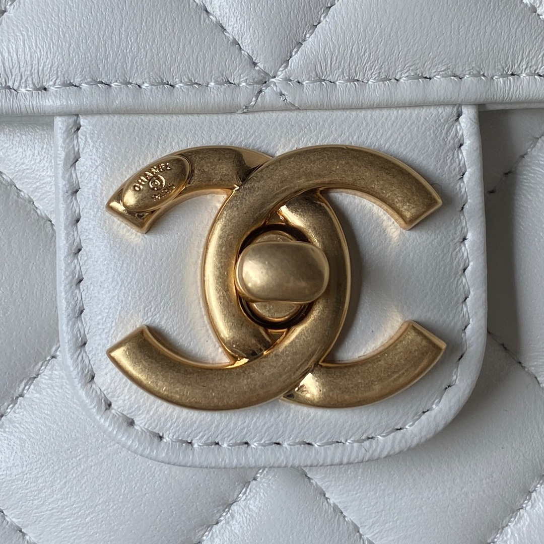 Chanel AS3738 Mini Flap Bag Lambskin Enamel & Gold-Tone Metal White - Default Title - View 3