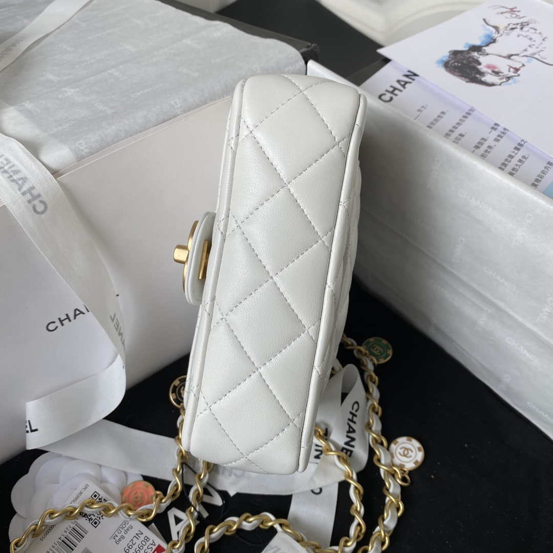 Chanel AS3738 Mini Flap Bag Lambskin Enamel & Gold-Tone Metal White