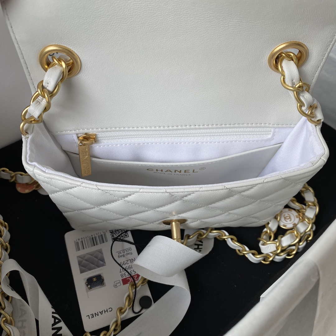 Chanel AS3738 Mini Flap Bag Lambskin Enamel & Gold-Tone Metal White - Default Title - View 7