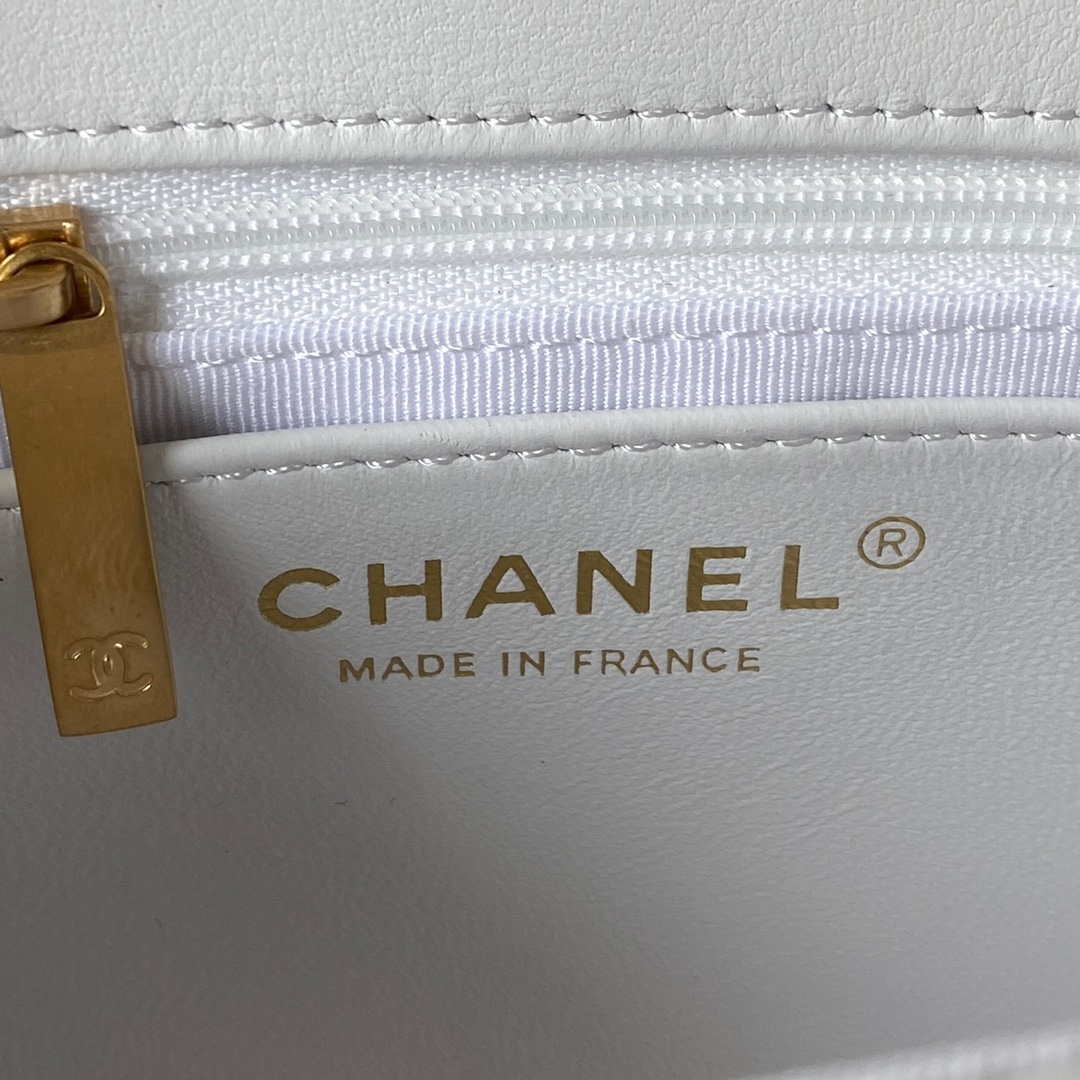 Chanel AS3738 Mini Flap Bag Lambskin Enamel & Gold-Tone Metal White