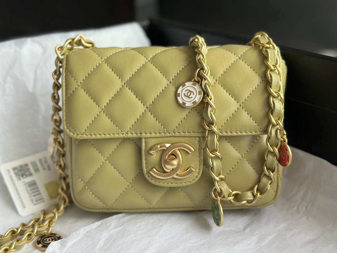 Chanel AS3738 Mini Flap Bag Lambskin Enamel & Gold-Tone Metal Yellow - Default Title - View 2