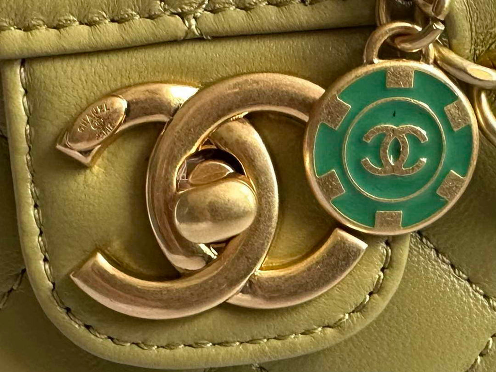 Chanel AS3738 Mini Flap Bag Lambskin Enamel & Gold-Tone Metal Yellow