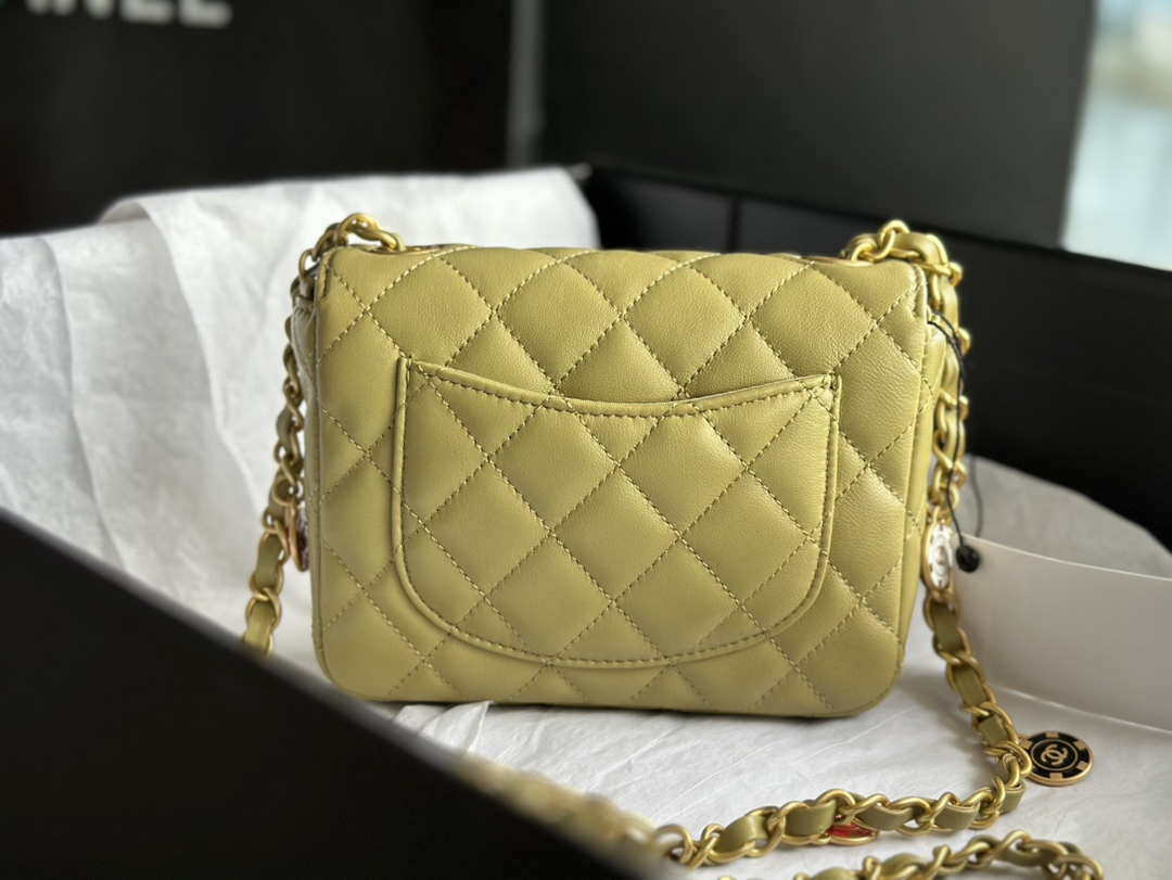 Chanel AS3738 Mini Flap Bag Lambskin Enamel & Gold-Tone Metal Yellow